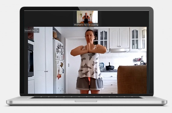 Student practicing Tai Chi via Zoom